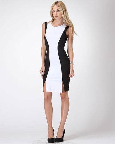 Black + White Slit Dress